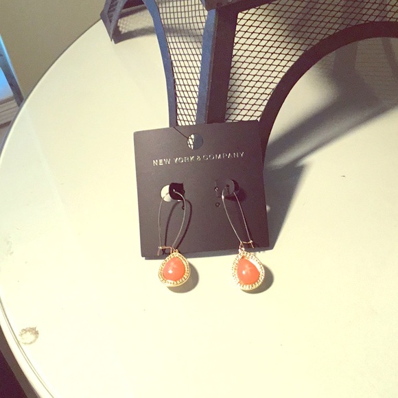 New York & Company Jewelry - NY&Co Orange Drop with Gold Toned Trim Earrings